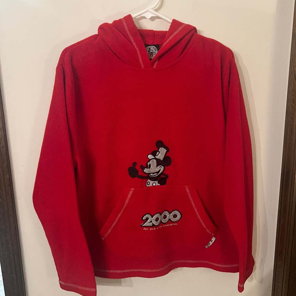 Vintage Disney Mickey & Co. Millennium Y2K Red Embroidered Hoodie Sz L